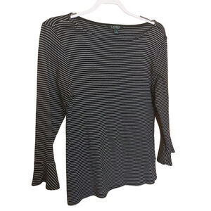 Lauren Ralph Lauren Green Label Size Large L White Black Fanned Sleeve Stripes